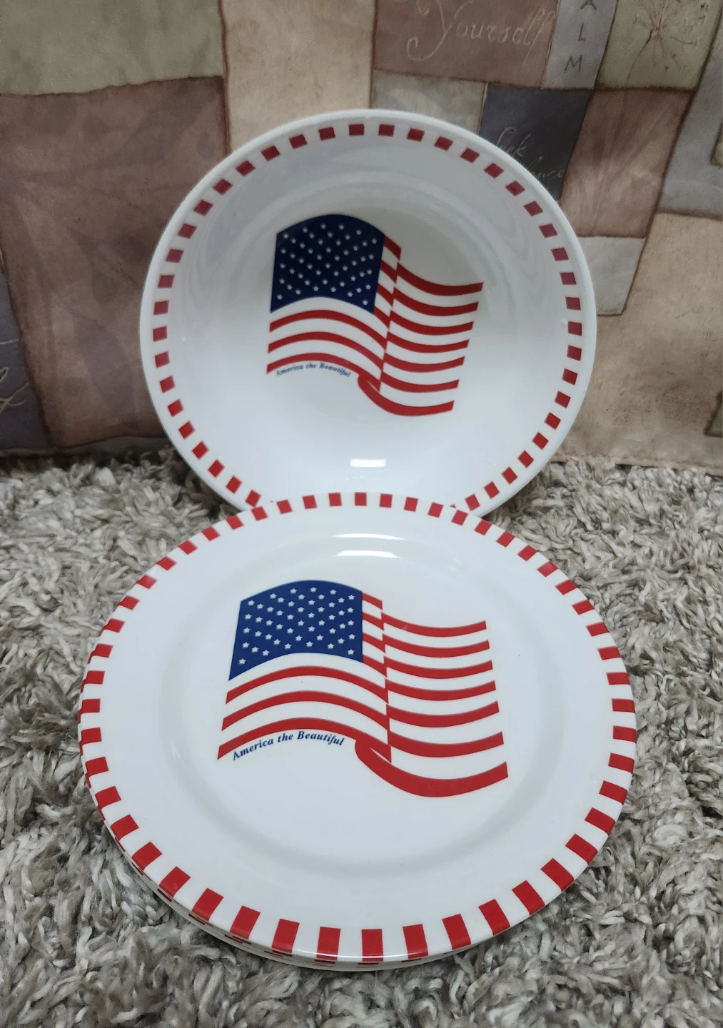 Set of 6 Patriotic American Flag Plates and a Bowl - photo 2