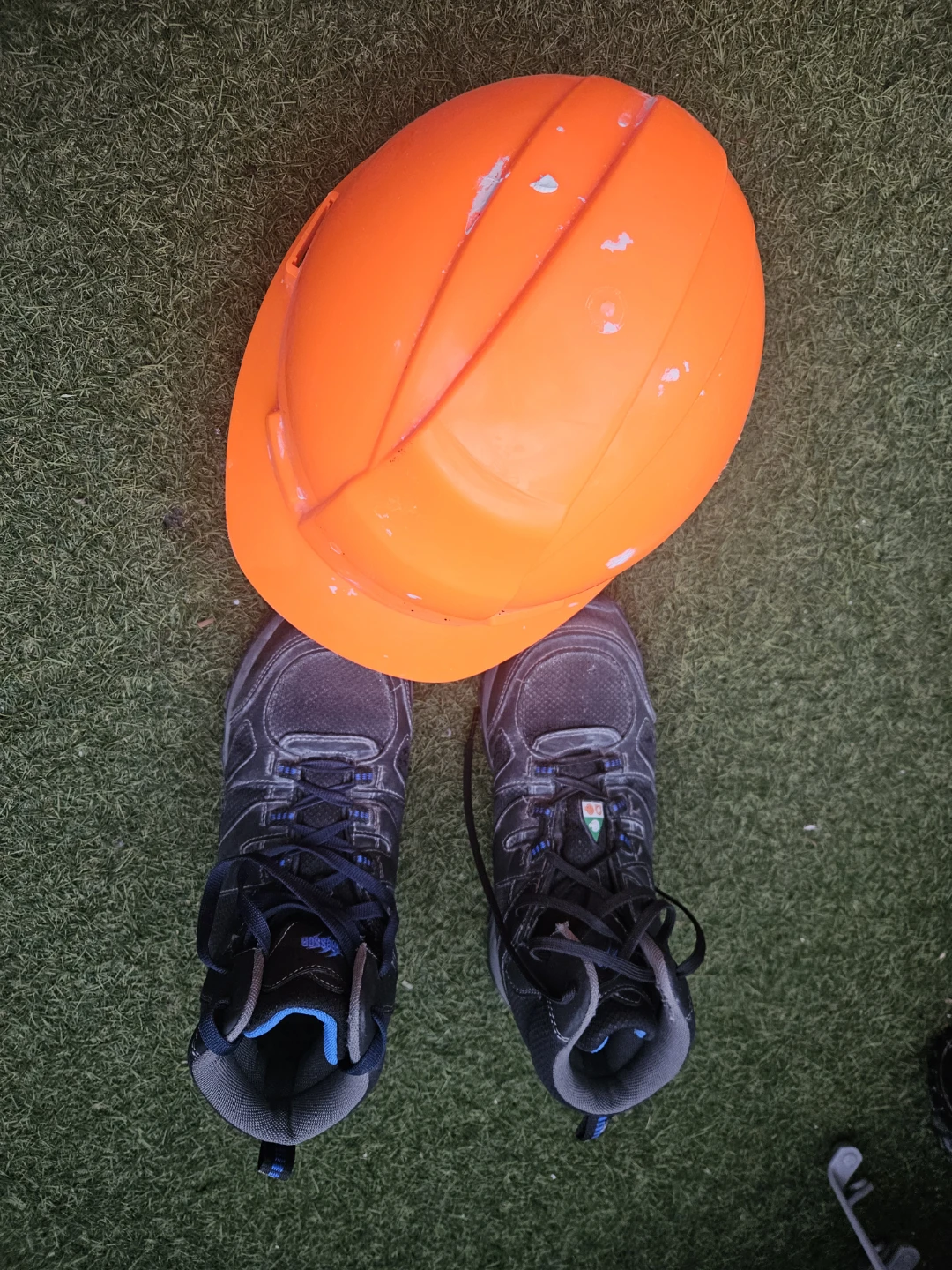 Orange Hard Hat and Black safety Work Boots - photo 2