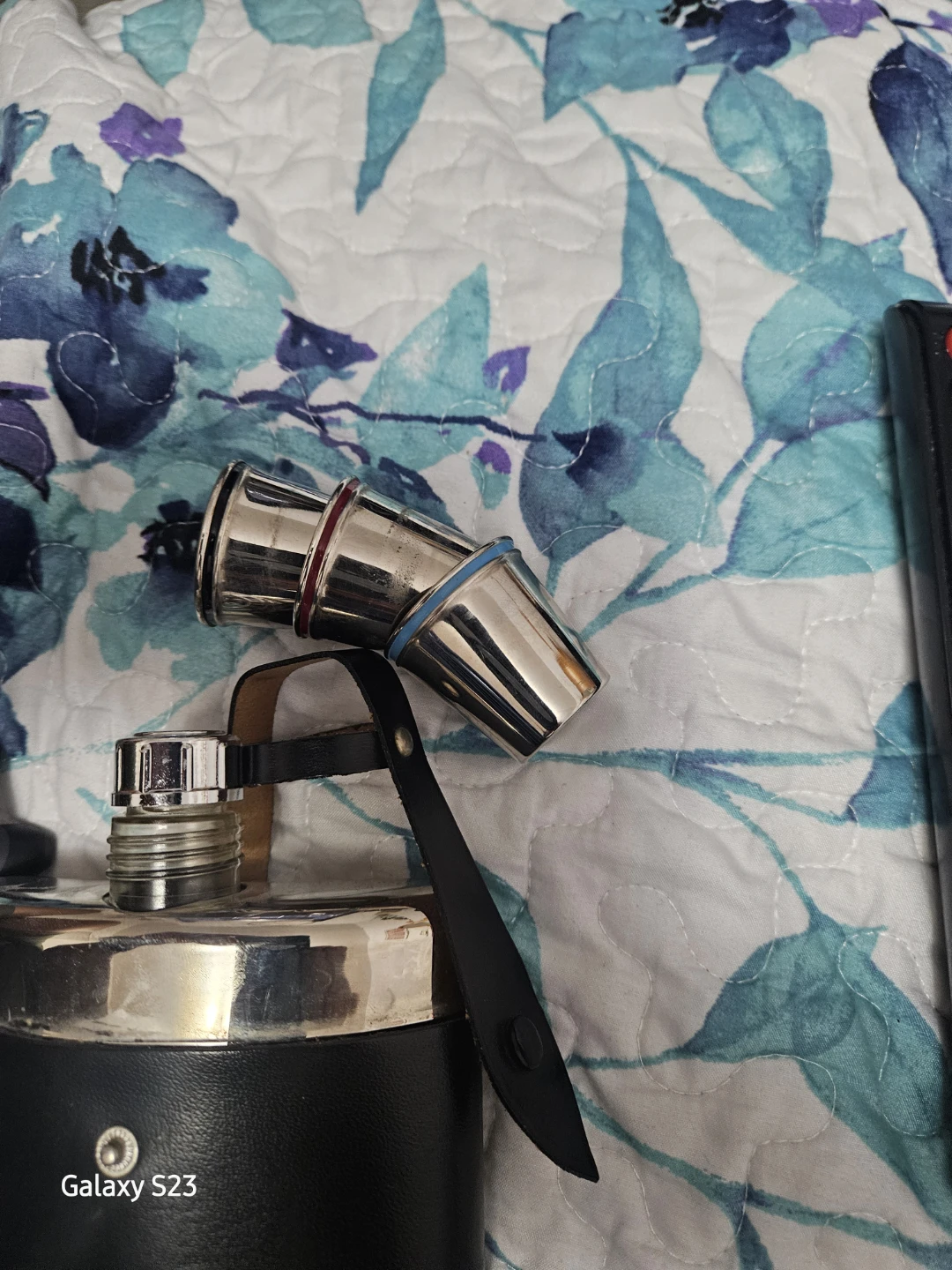 Leather Wrapped Flask with Shot Cups - photo 2