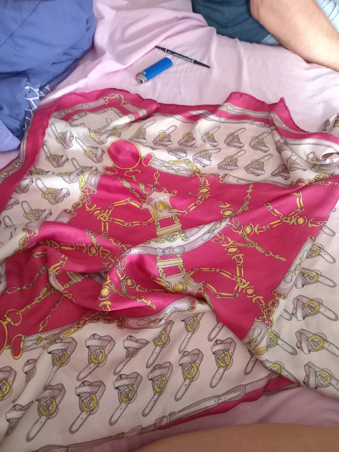 Silk Scarf with Chain and Bit Pattern - photo 2