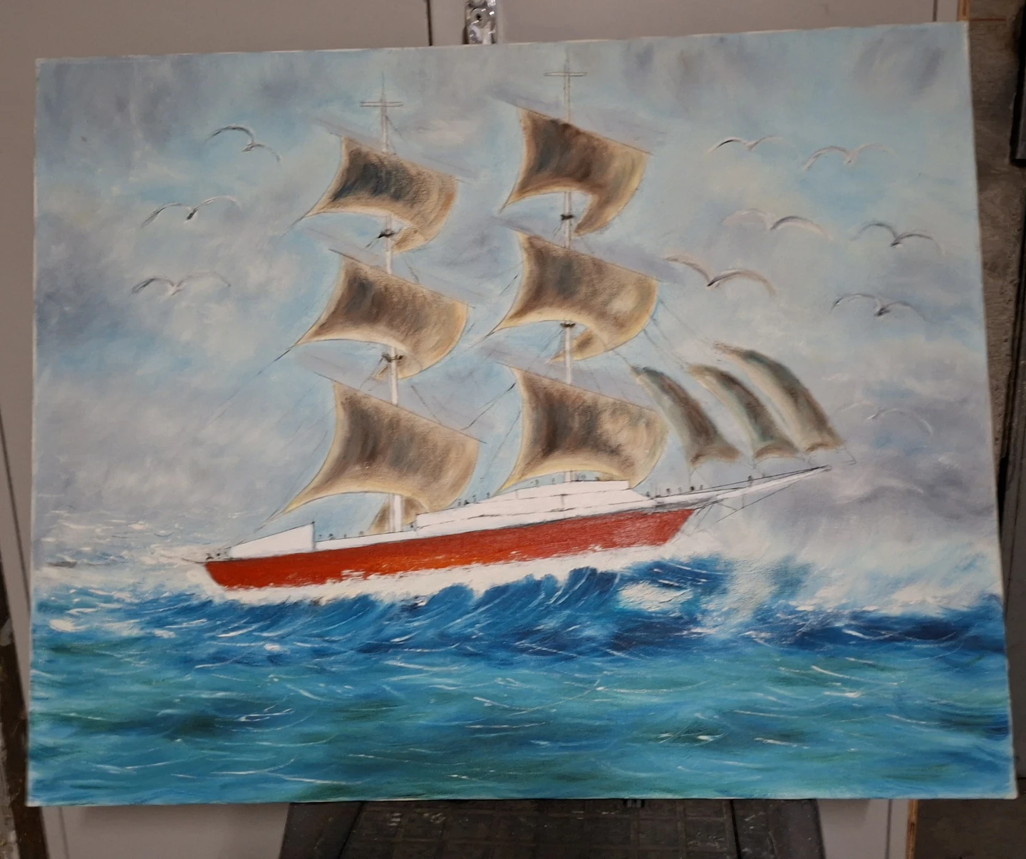 Painting of a Tall Ship in Rough Seas