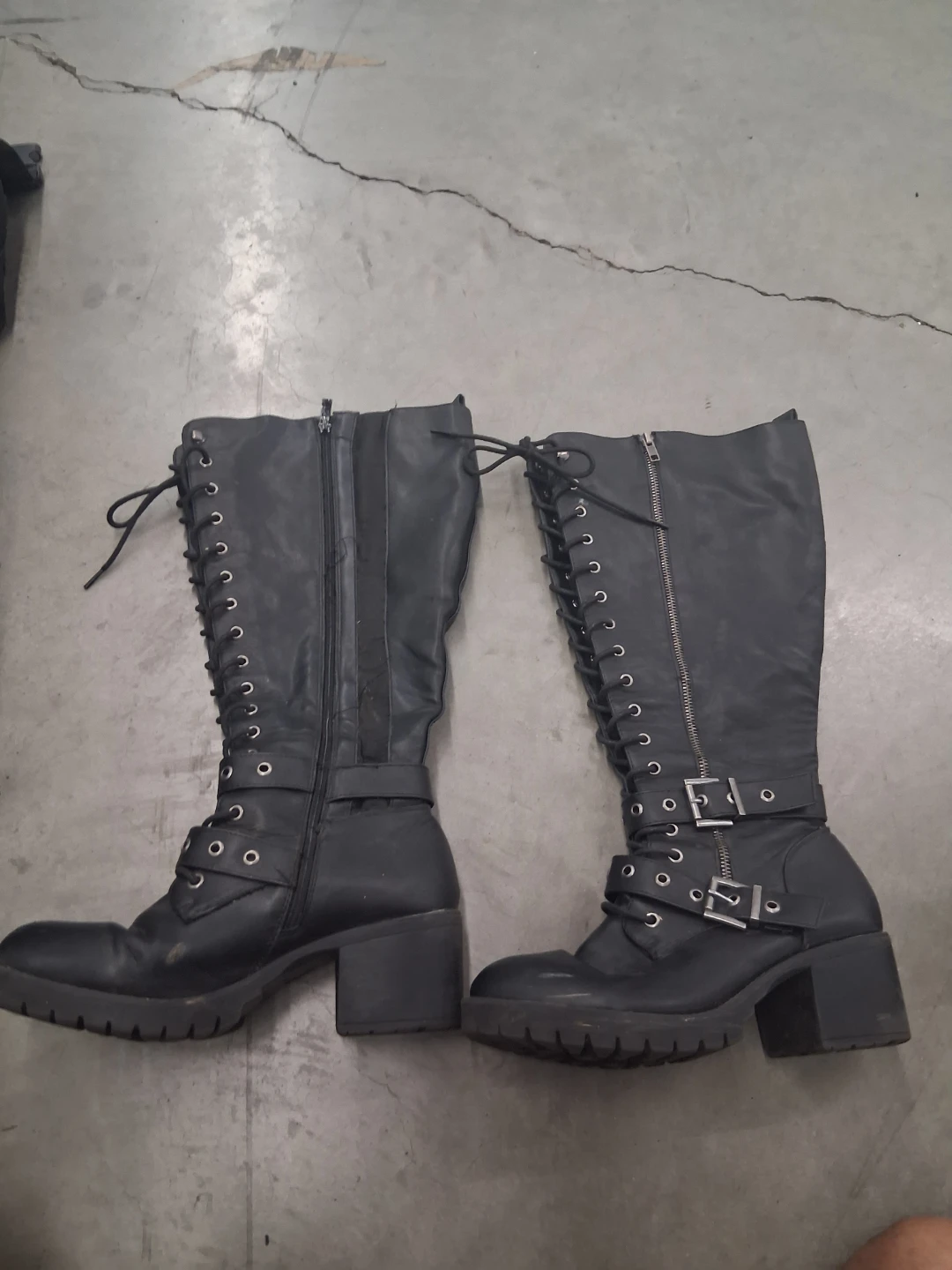 Black Lace-up Knee-High Boots