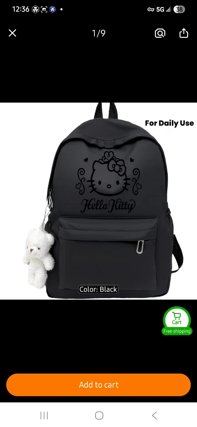 Hello Kitty Black Backpack with Teddy Bear Charm 🐻