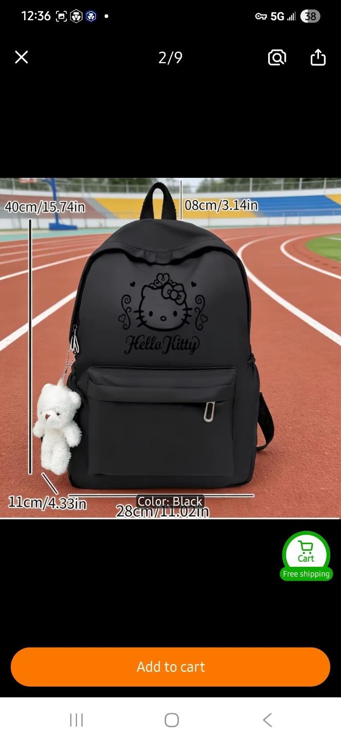 Hello Kitty Black Backpack with Teddy Bear Charm 🐻 - photo 2