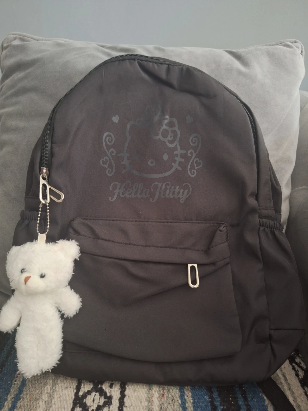 Hello Kitty Black Backpack with Teddy Bear Charm 🐻 - photo 3