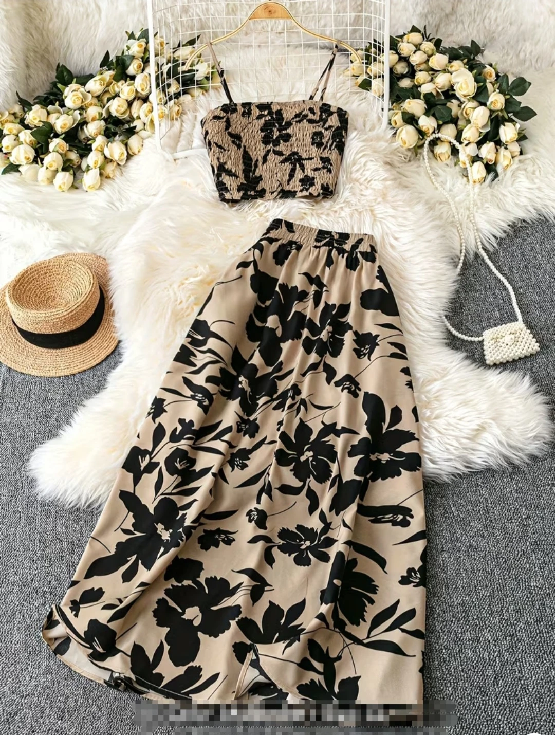 Floral Print Crop Top and Maxi Skirt Set
