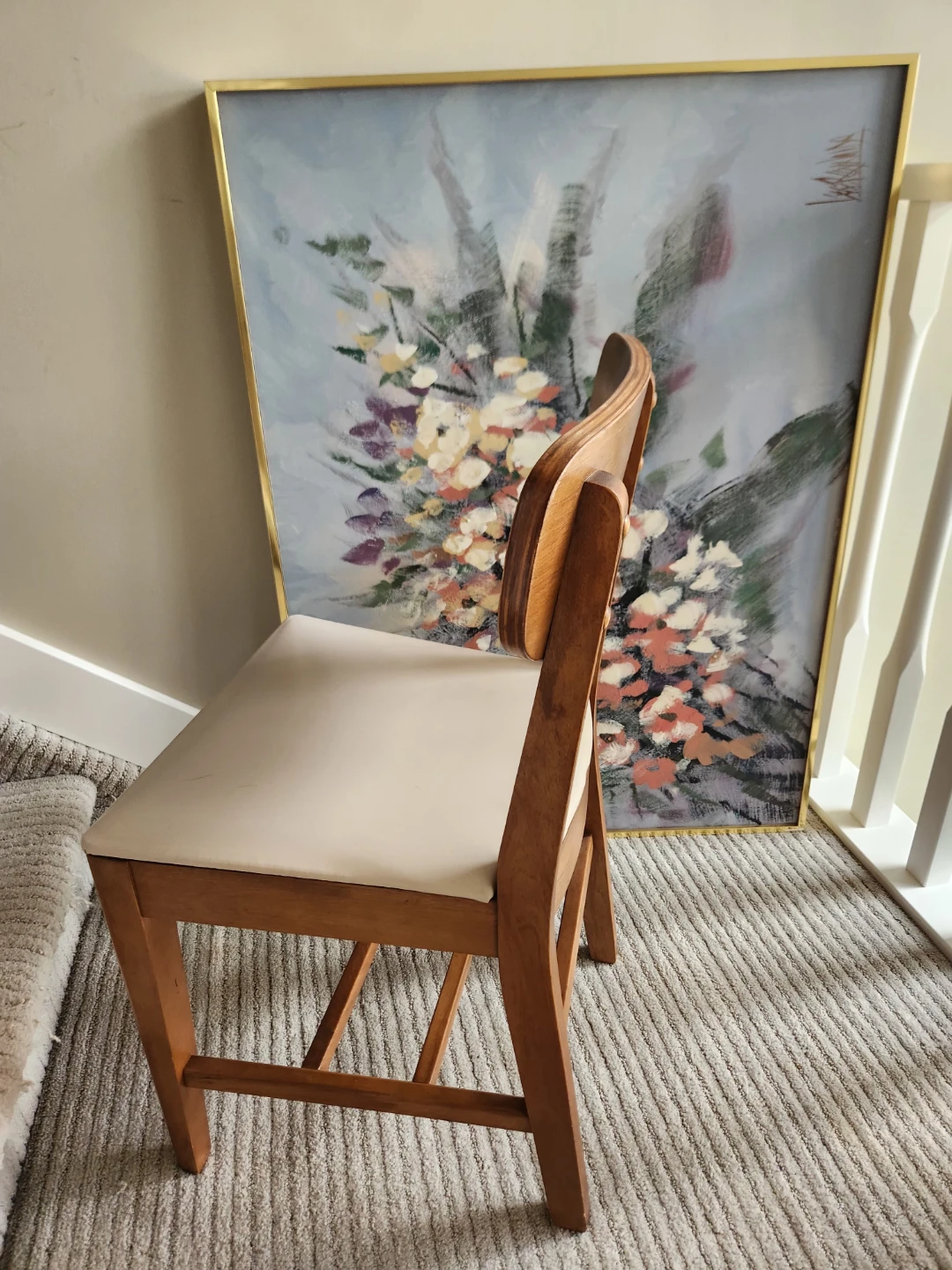 MCM Wooden chair with cream seat - photo 3