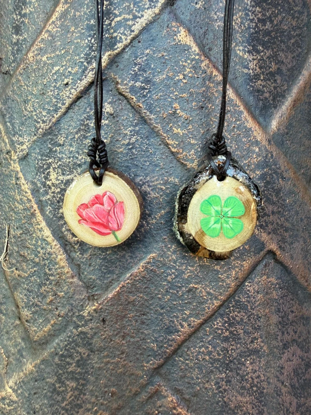 Hand-painted Wooden Pendant Necklace