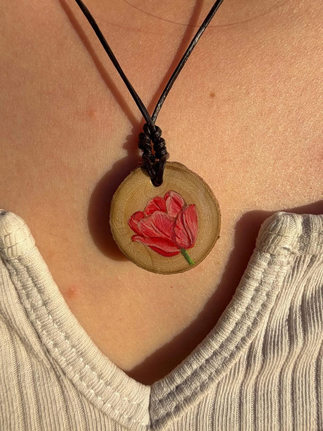 Hand-painted Wooden Pendant Necklace - photo 2