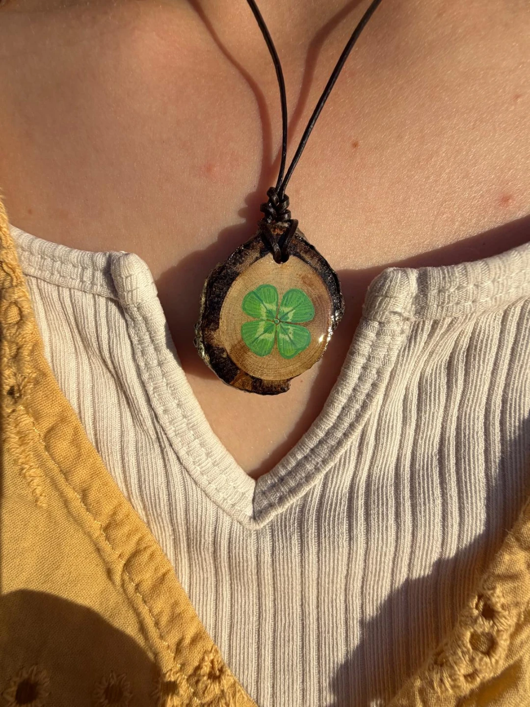 Hand-painted Wooden Pendant Necklace - photo 3