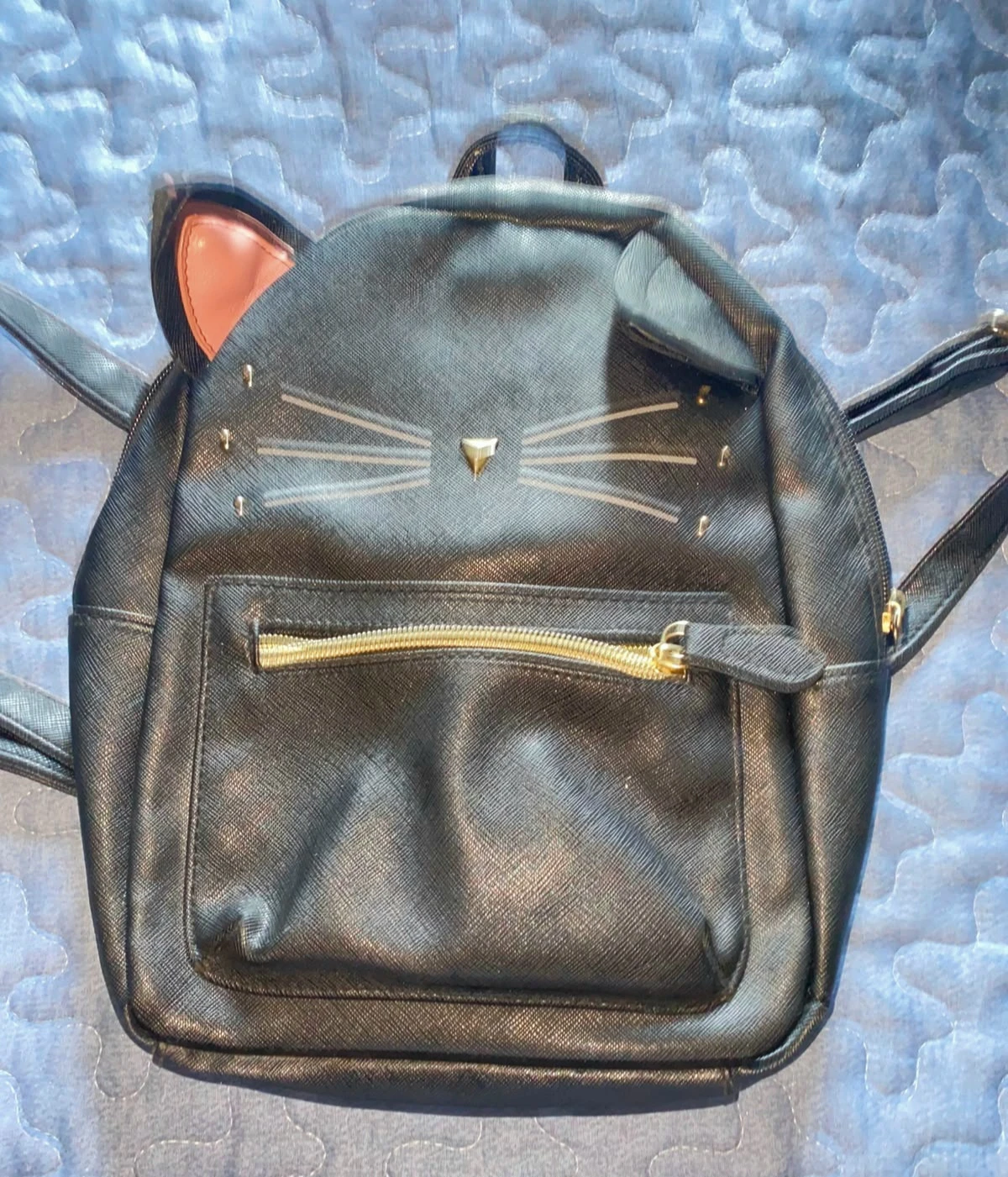 Black Cat Faux Leather Mini Backpack