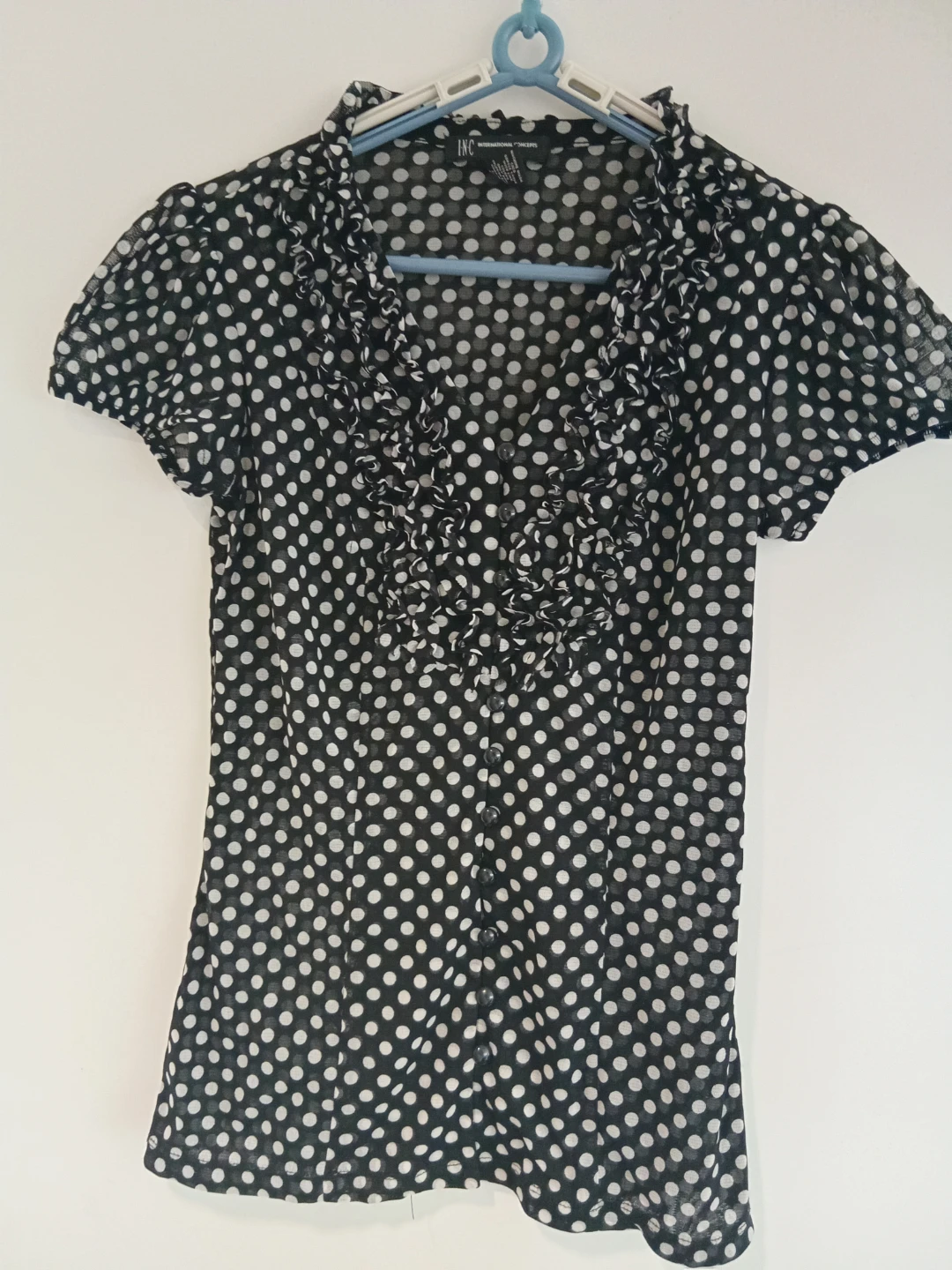INC International Concepts Black & White Polka Dot Blouse