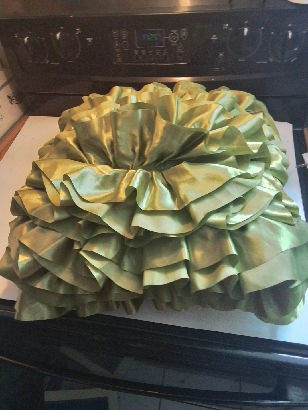 Vintage Pier 1 Imports Olive Green Satin Ruffle Accent