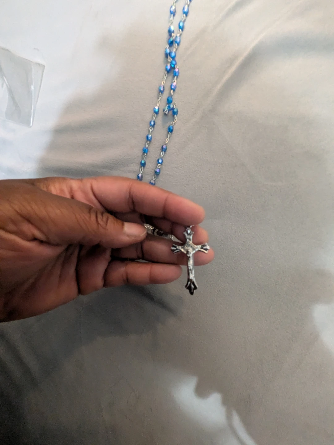 Blue Crystal Rosary Necklace with Cross Pendant - photo 2