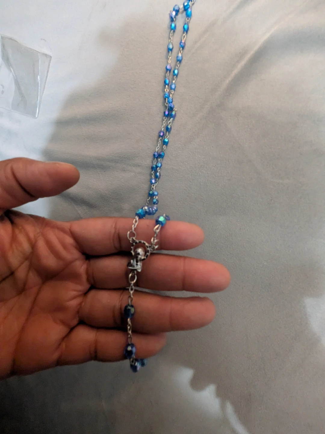Blue Crystal Rosary Necklace with Cross Pendant - photo 3
