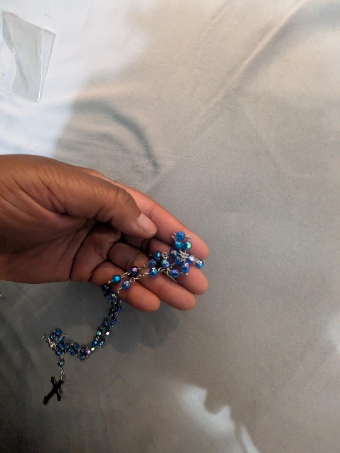 Blue Crystal Rosary Necklace with Cross Pendant - photo 4