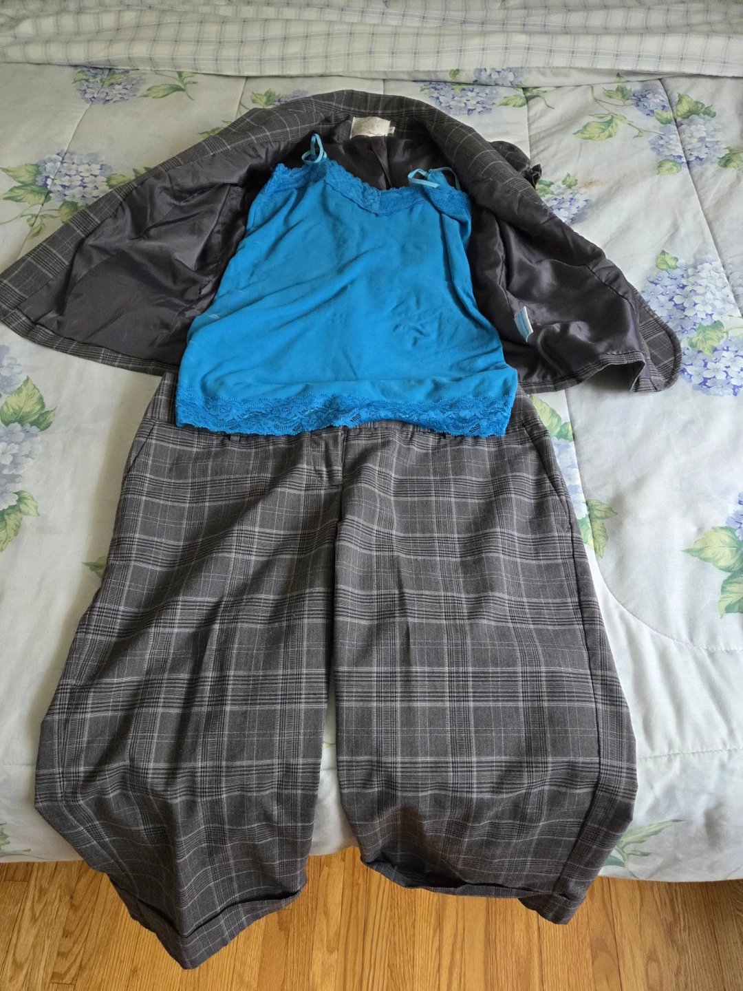 Plaid Blazer, Camisole and Culottes Set