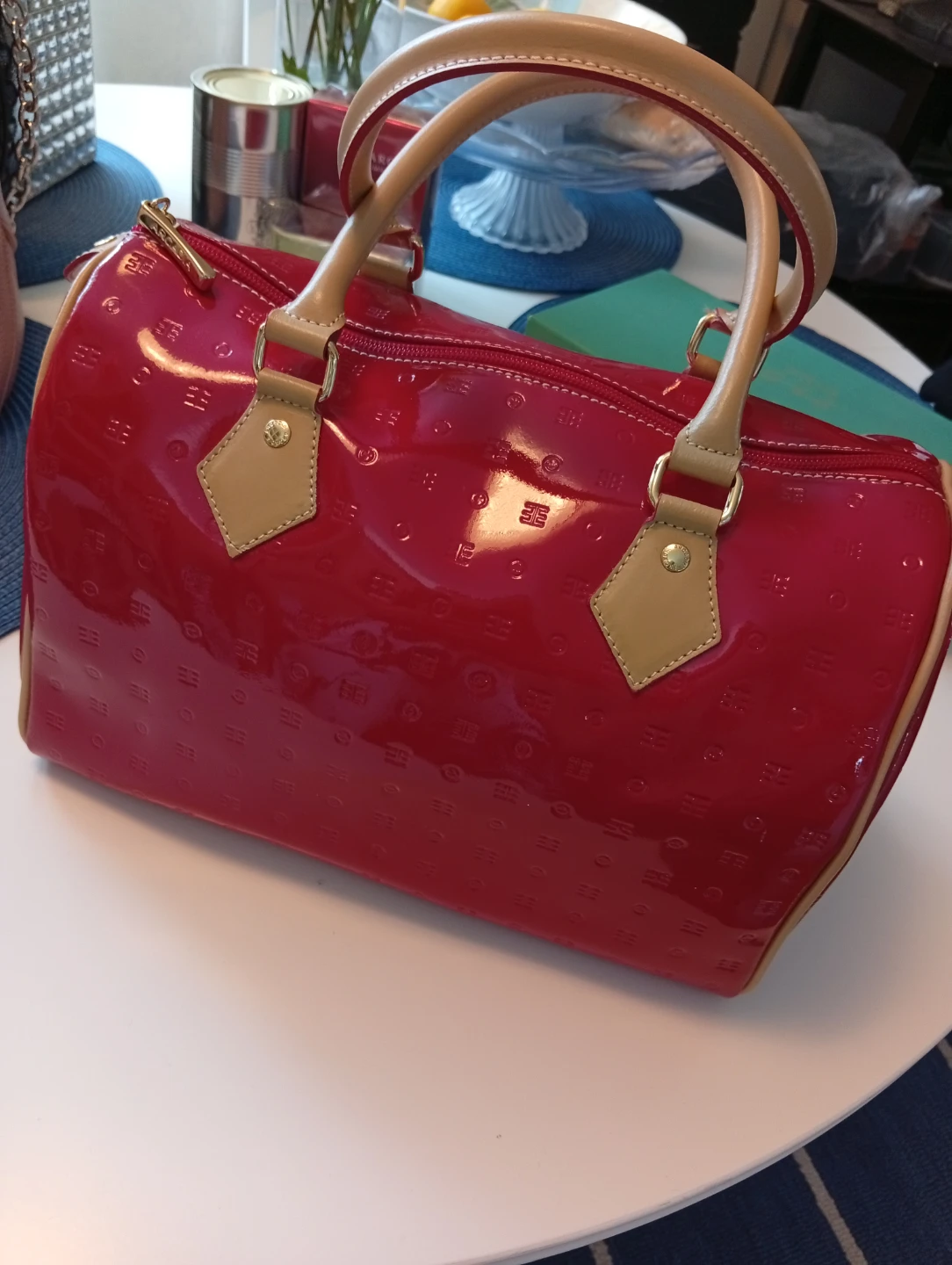 Red Patent Leather Satchel Handbag