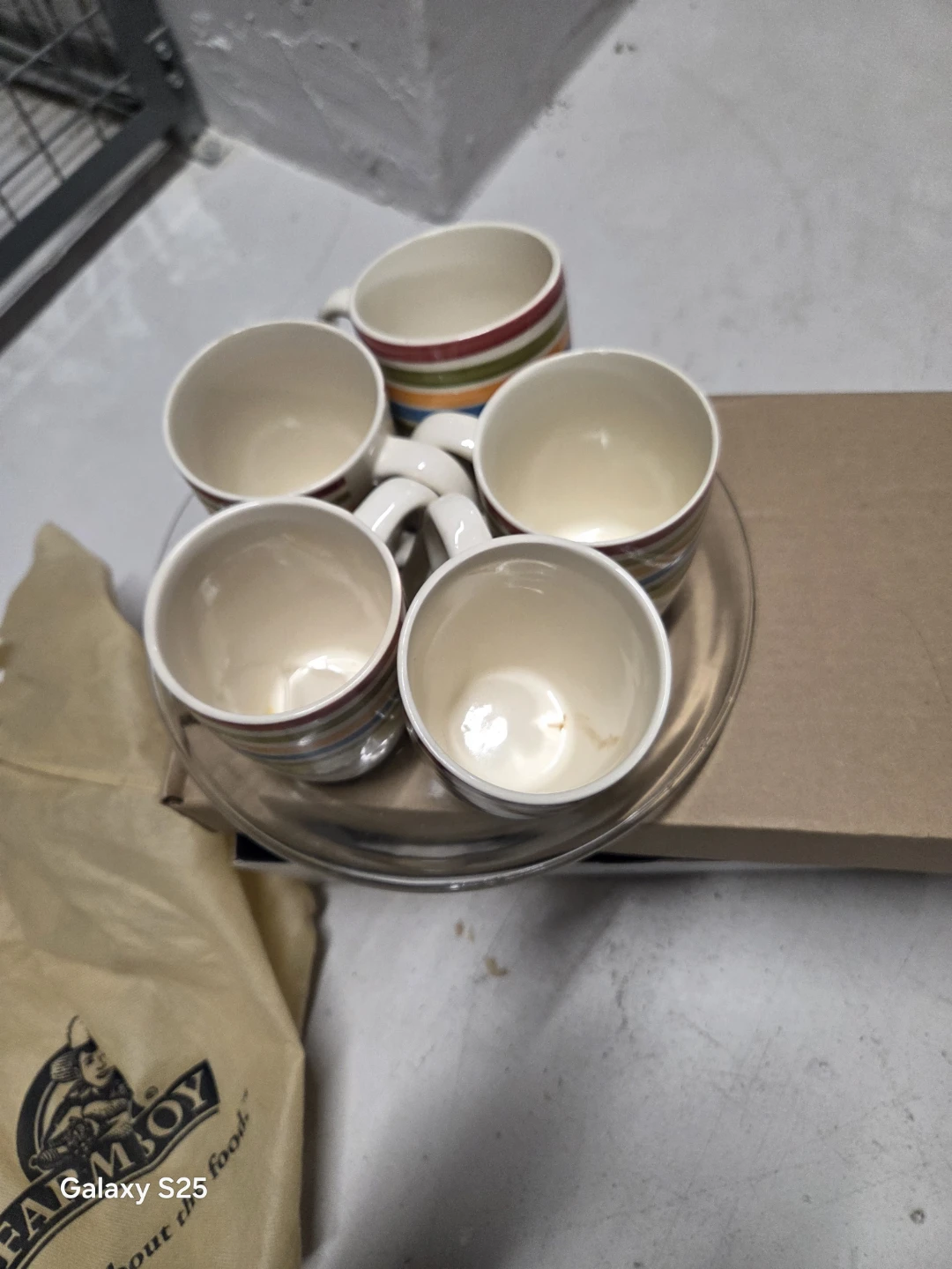 Farm Boy Coffee Cup Set 5 with glass plate round