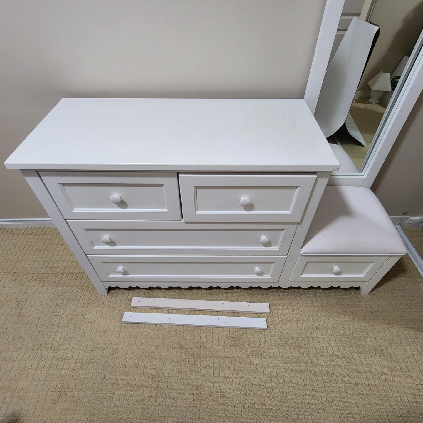 White Dresser with Mirror and Bench