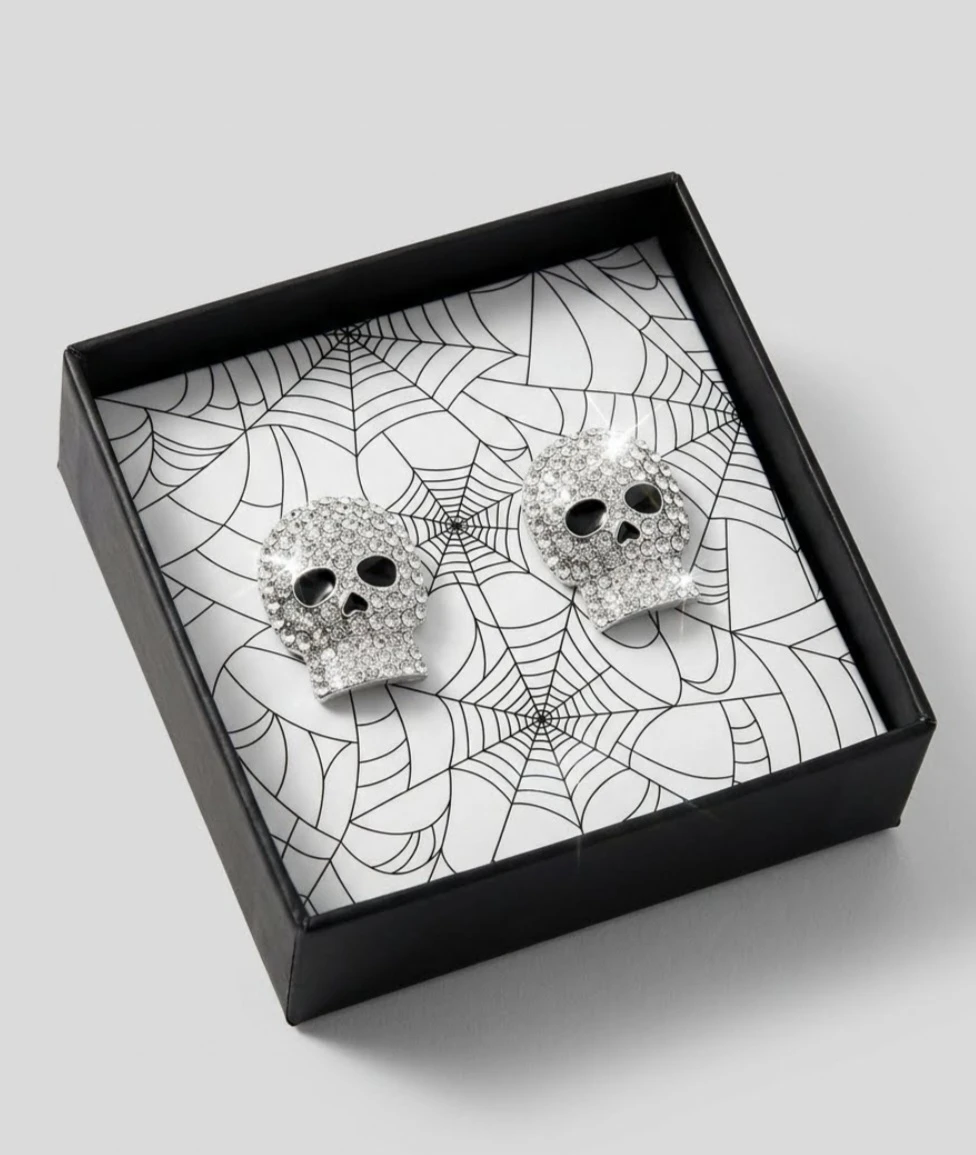 New Halloween Rhinestone Skull Stud Earrings - photo 3