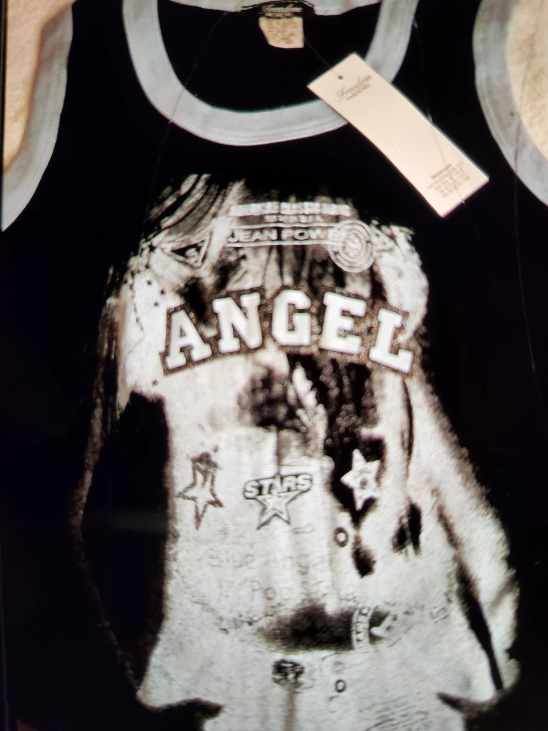 NEW ANGEL TOP TANK SHIRT, BLUE BLACK "JEAN POWER" 4 6 8 - photo 2