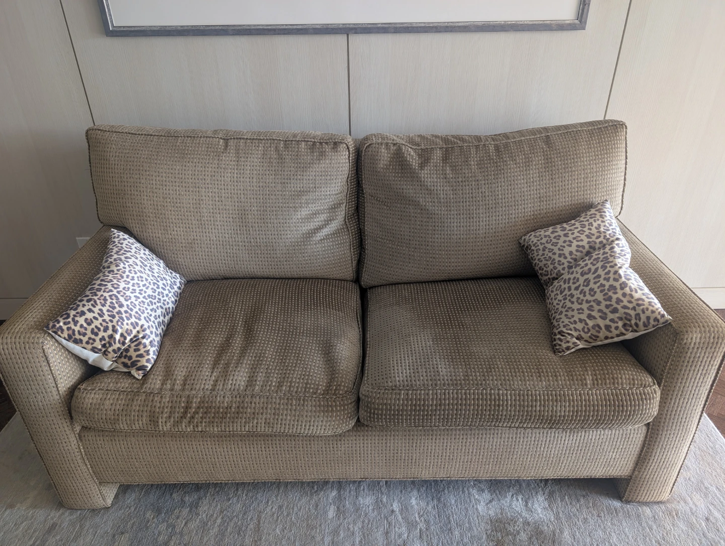 Two-seater couch with throw pillows