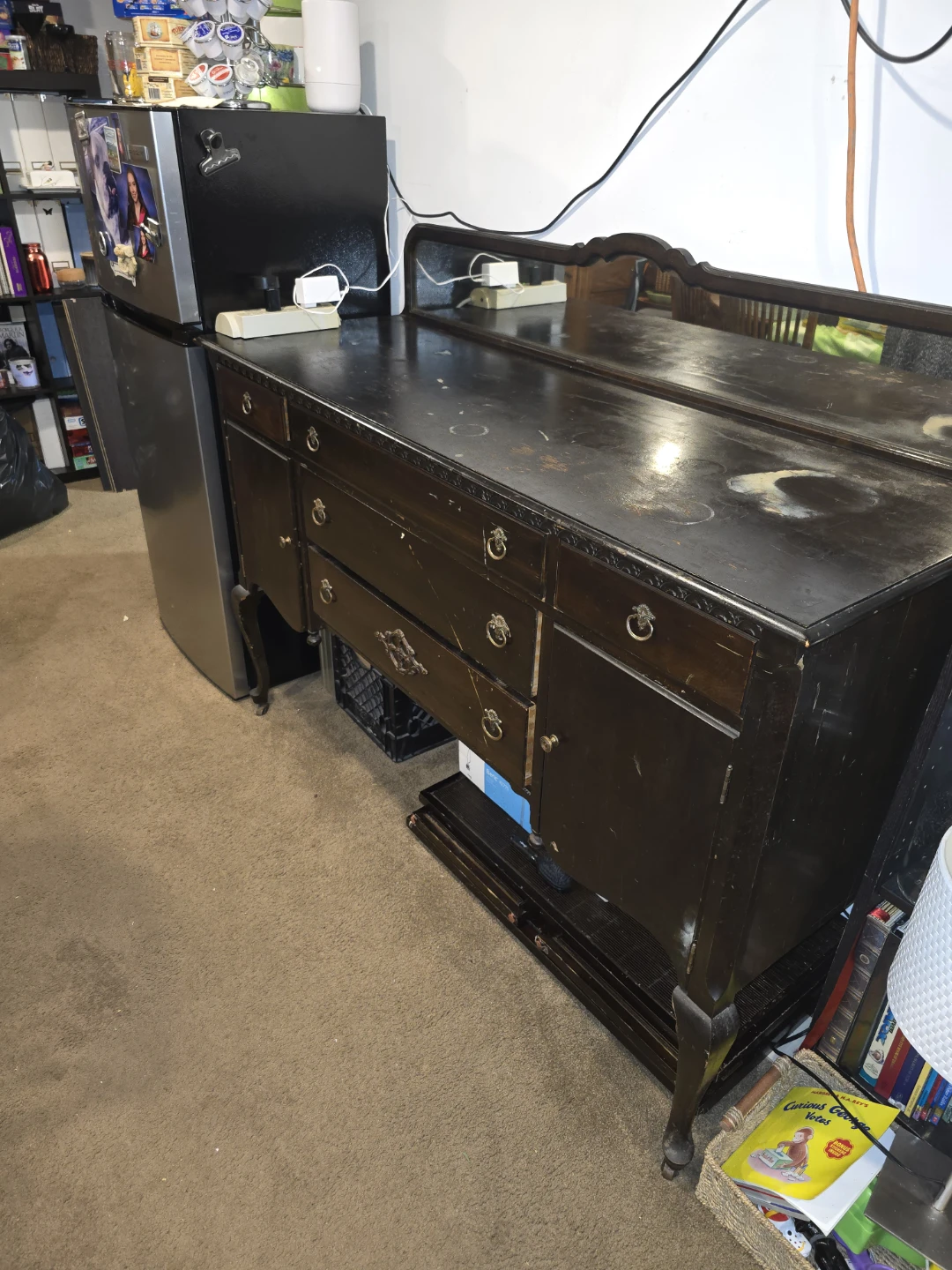 Vintage dark wood sideboard with mirror - photo 2