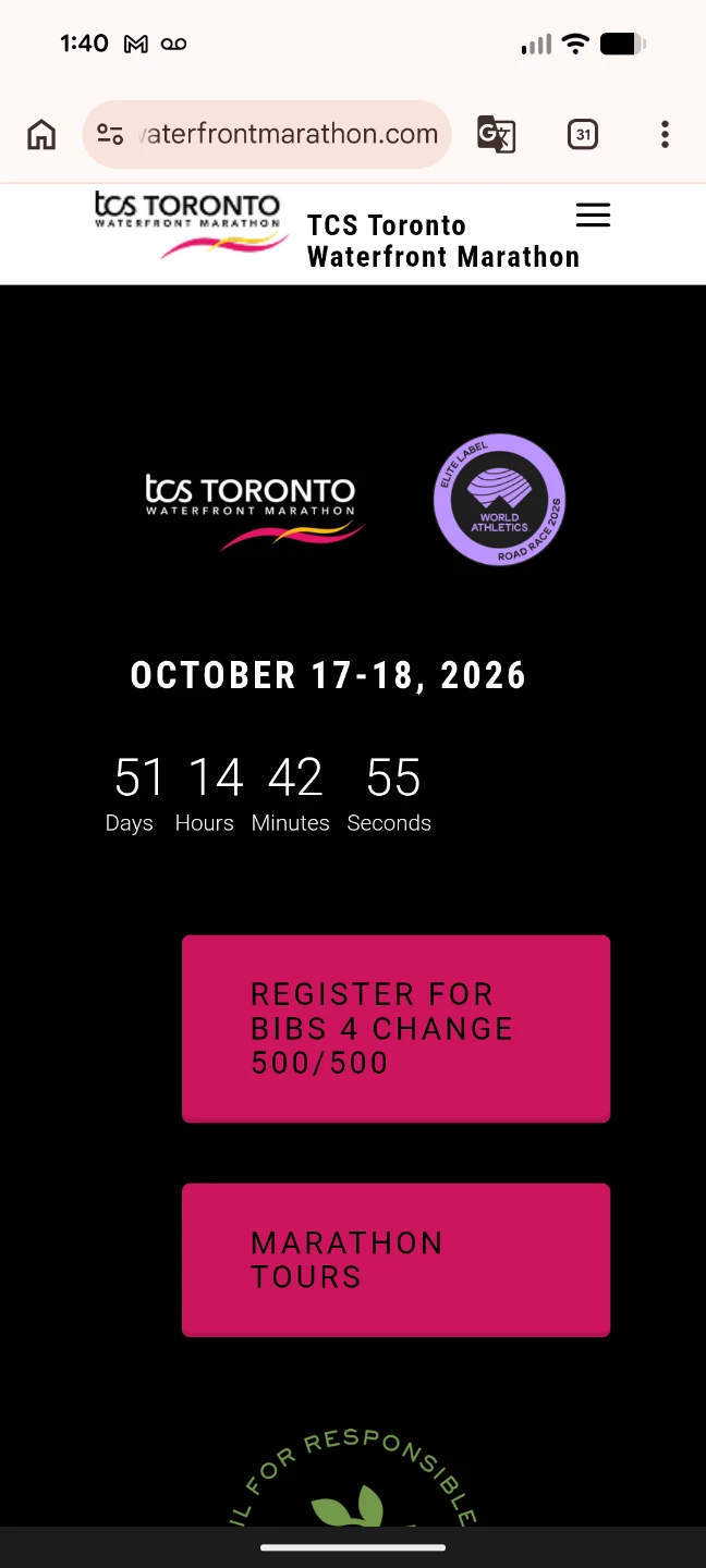 TCS Toronto Waterfront Marathon October 17-18, 2026