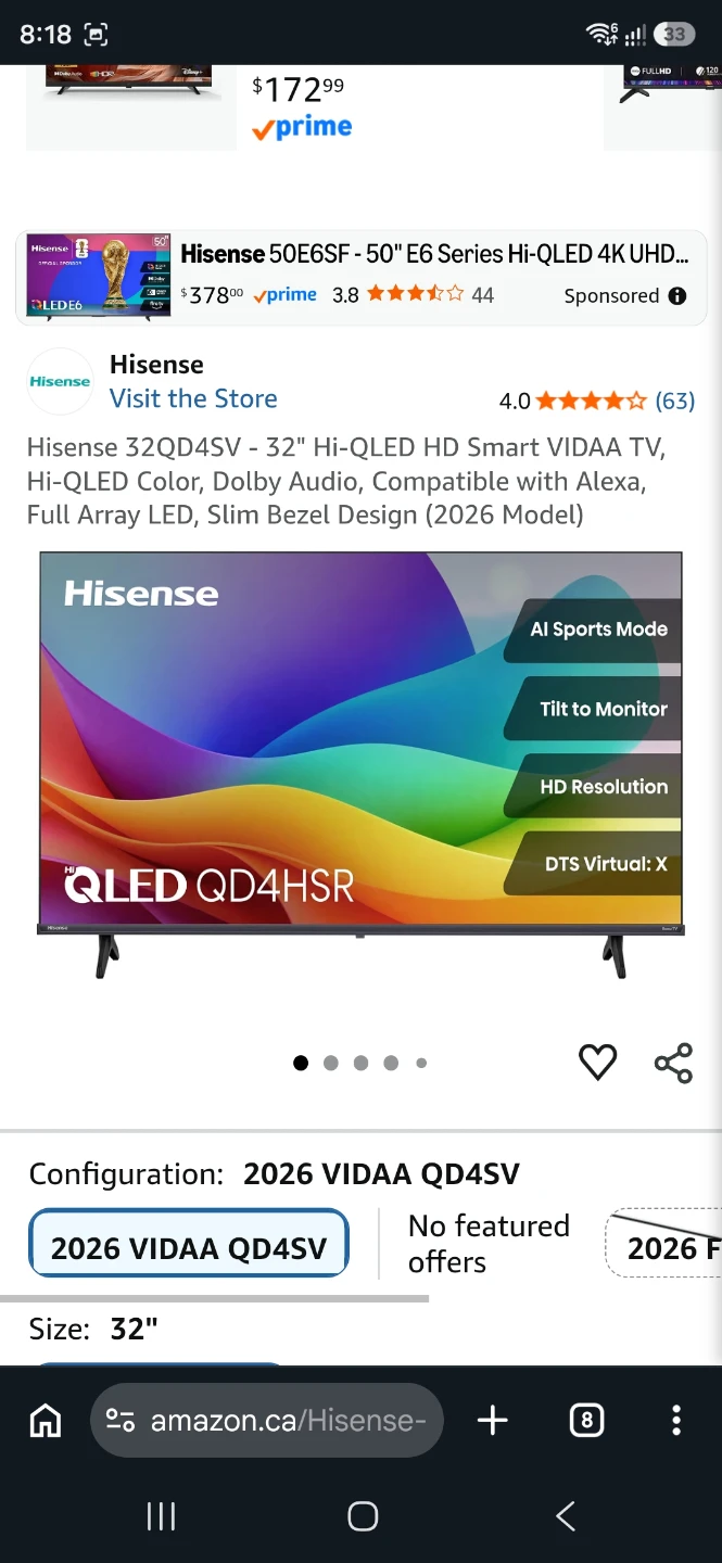 Hisense 32" QLED Smart TV @ 600 fleet street