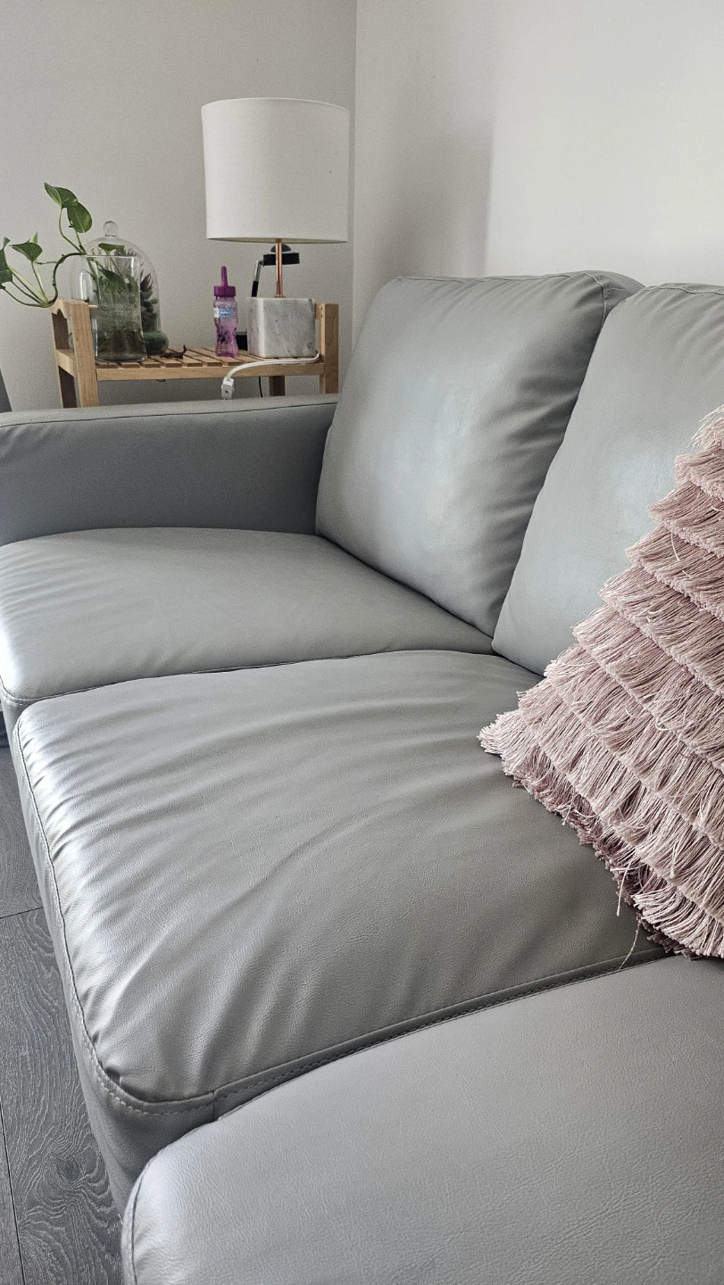 Grey Faux Leather Sofa with Metal Legs - photo 2
