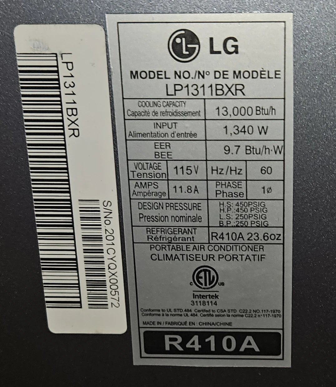LG LP1311BXR Portable Air Conditioner - 13,000 BTU - photo 4