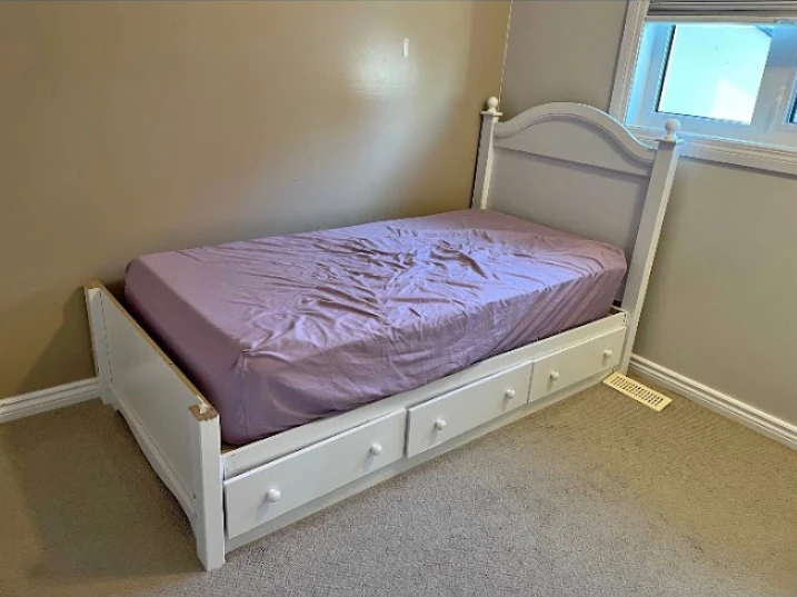 White Twin Bed Frame with Drawers , no mattress