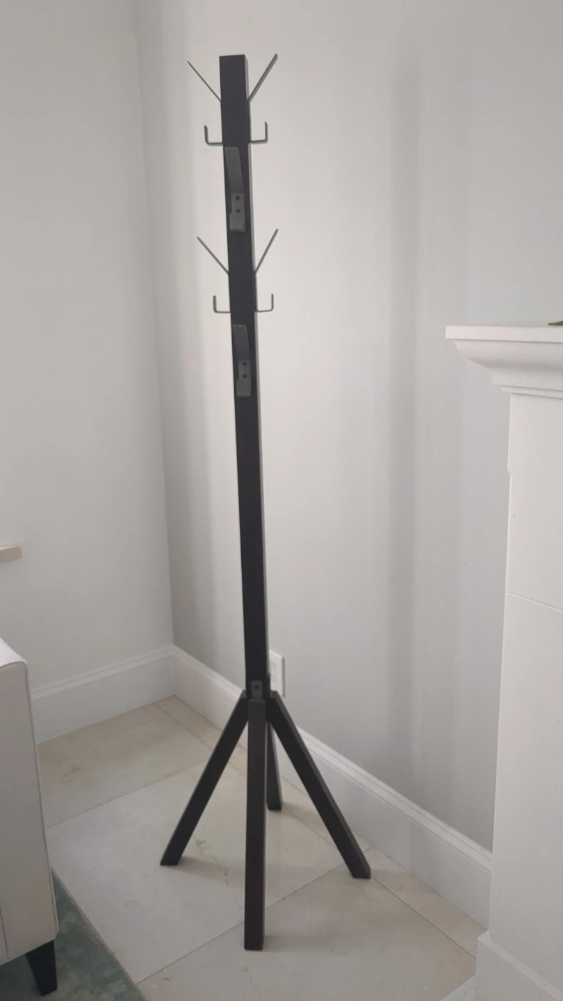 Crate & Barrel Wooden Coat Rack with Metal Hooks