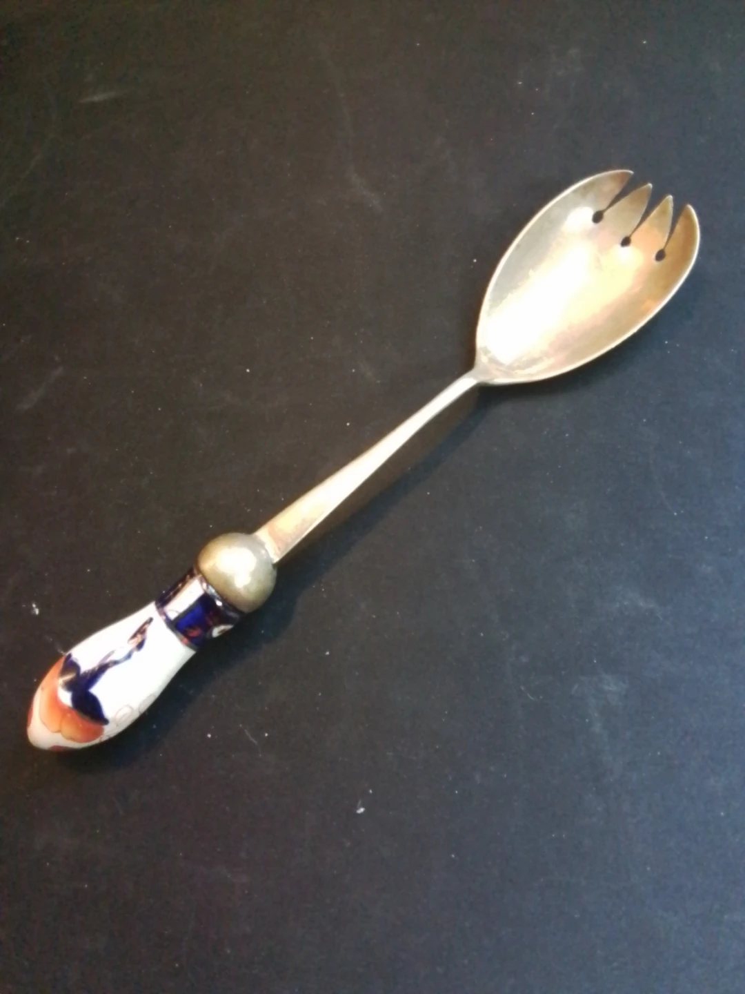 Antique Victorian Imari Porcelain Handle Salad Serving Spork