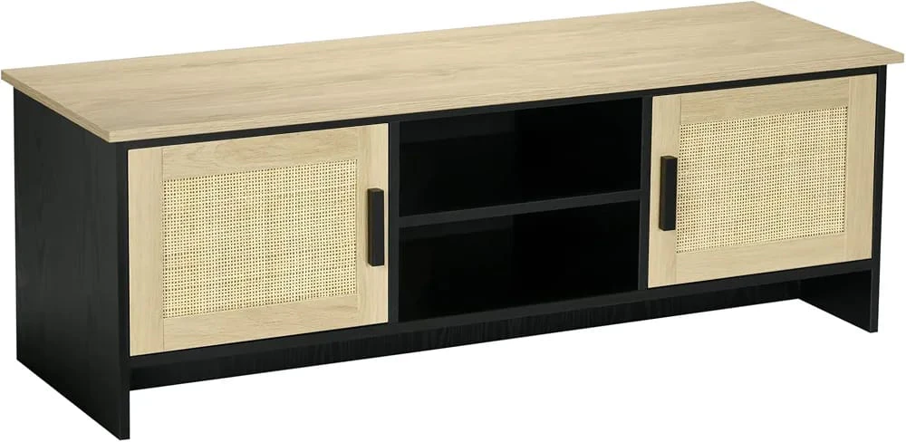 HOMCOM Boho TV Stand , TV Console Table with 2 Storage Shelves.