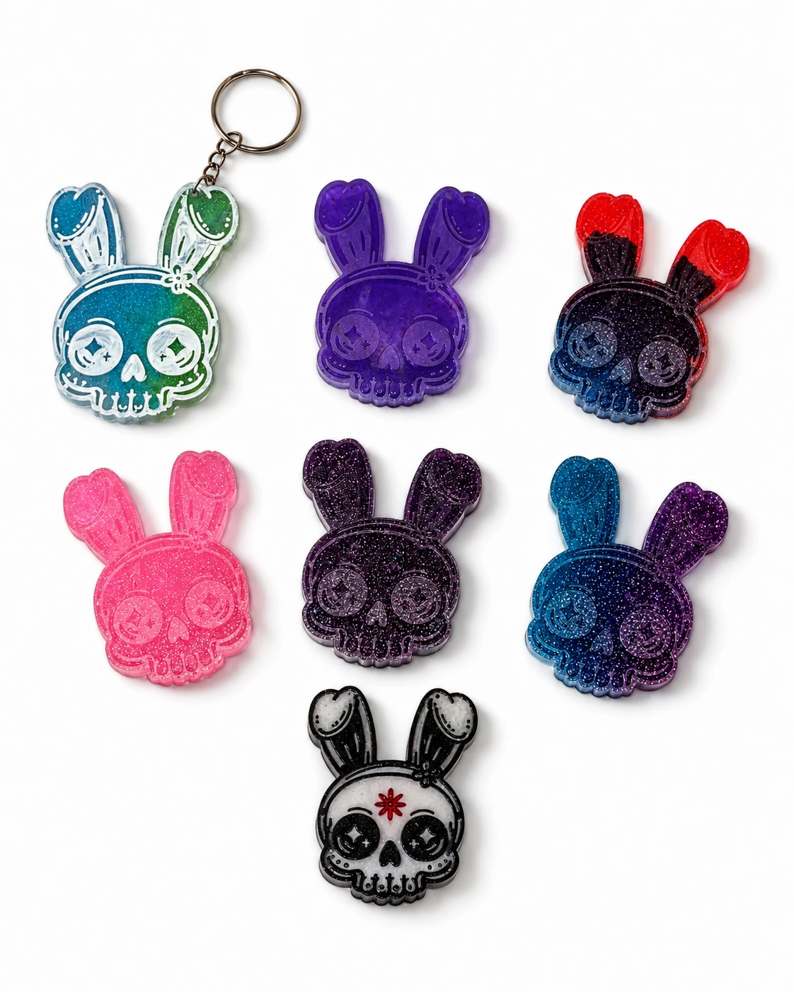 Resin Bunny Skull Keychain Charm