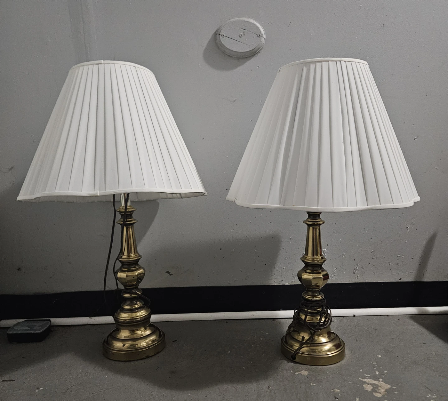 Vintage Brass Table Lamps with White Pleated Shades (Set of 2)