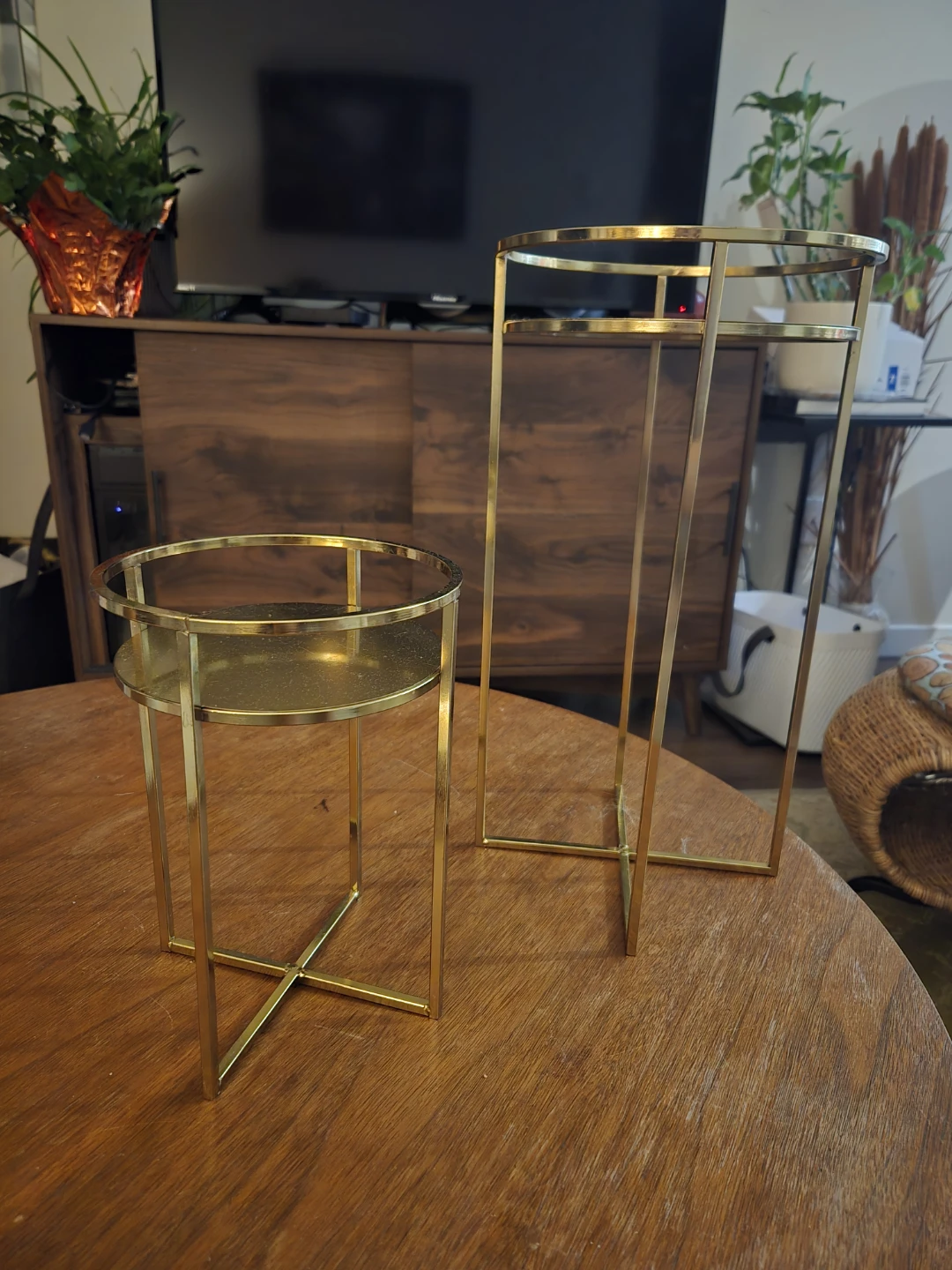 Set of 2 Gold Metal Plant Stands