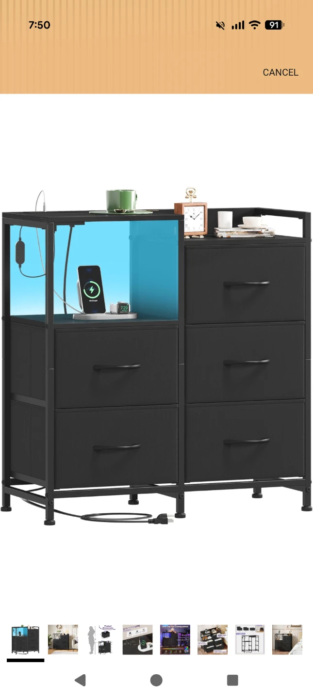 Black 6-Drawer Dresser with Charging Station