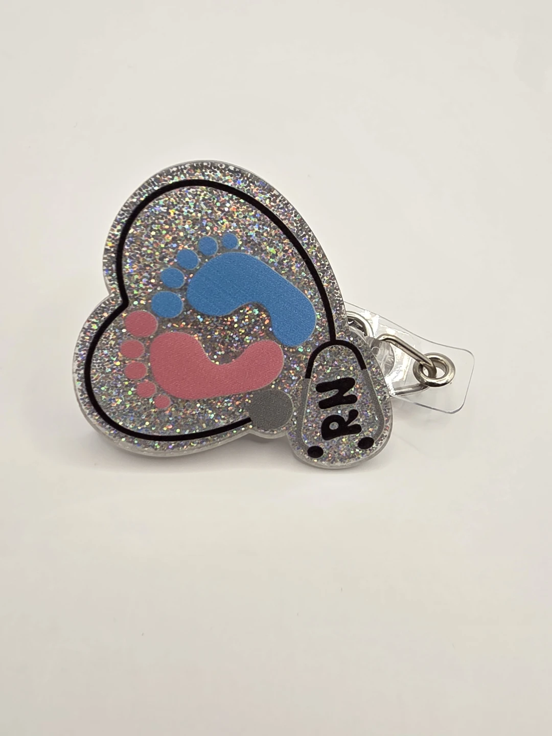 RN Badge Reel with Glitter Heart and Baby Footprints - photo 2