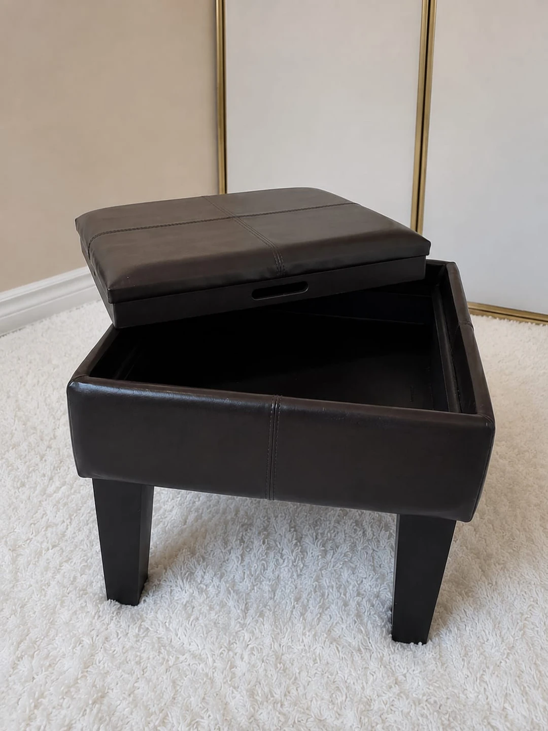 Dark Brown Leather Storage Ottoman Bench - photo 2