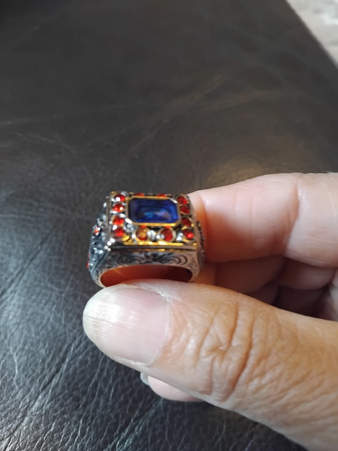 Silver Statement Ring with Blue and Red Stones - photo 3
