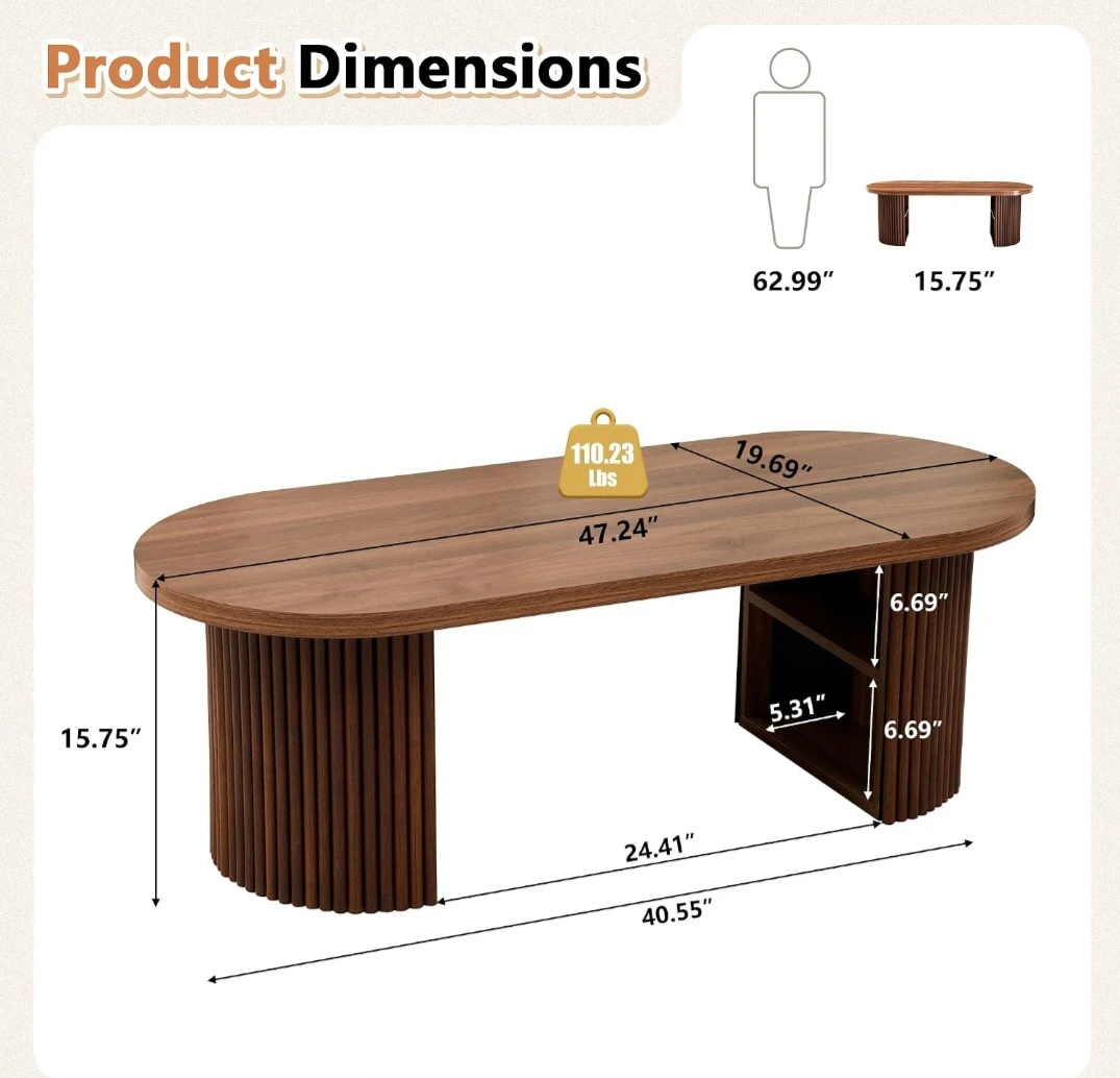Oval Coffee Table with Storage Shelves ( brand new ) (unused) - photo 2