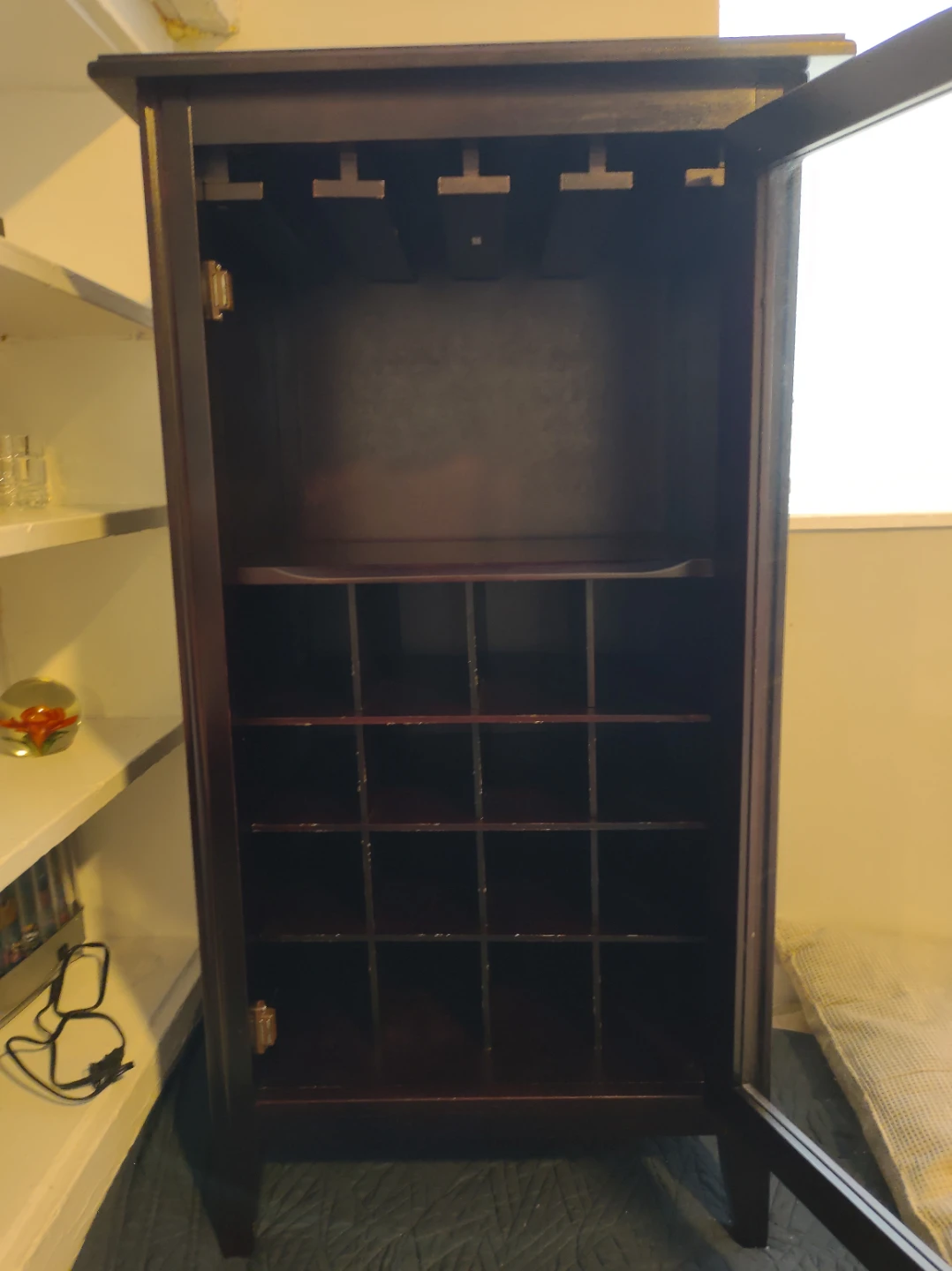 Dark Wood Cabinet with Glass Door