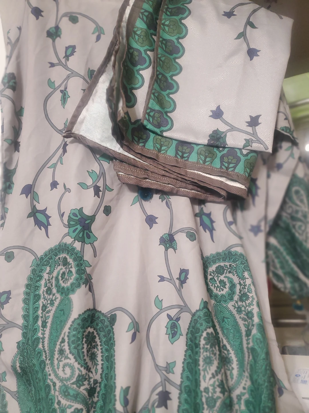 Grey and Green Paisley Print Kurti