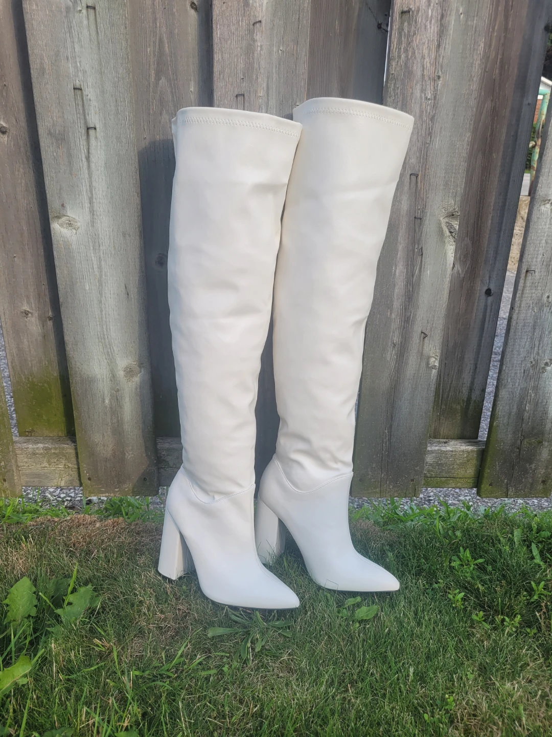 White Leather Thigh-High Boots - photo 2