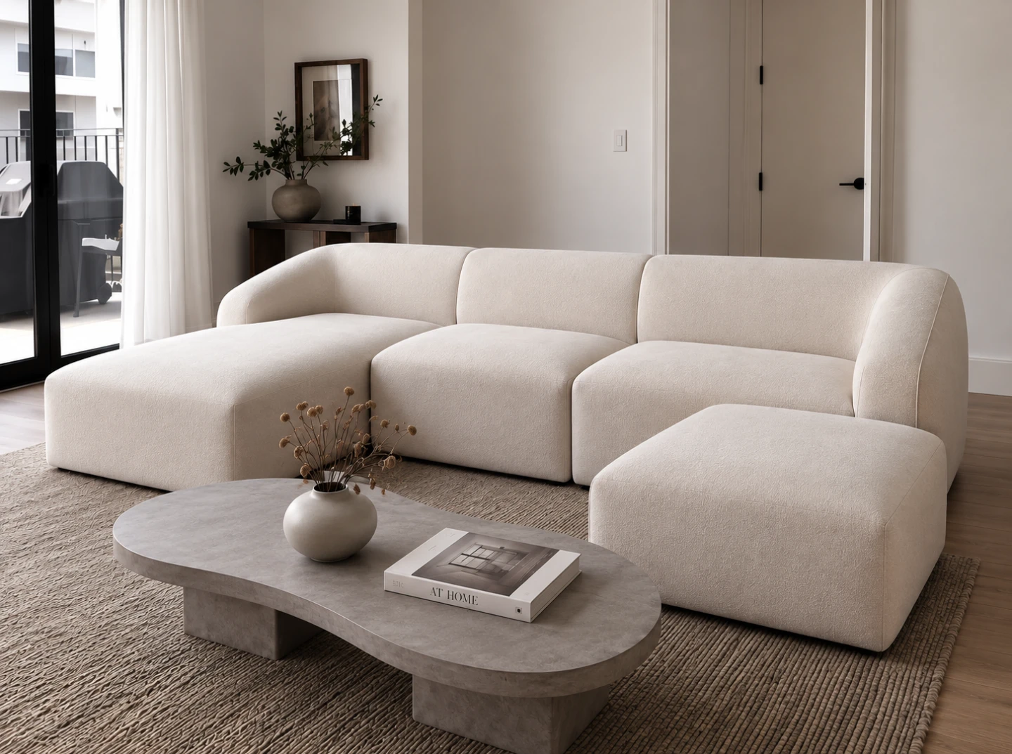 Cream Sectional Sofa with Chaise