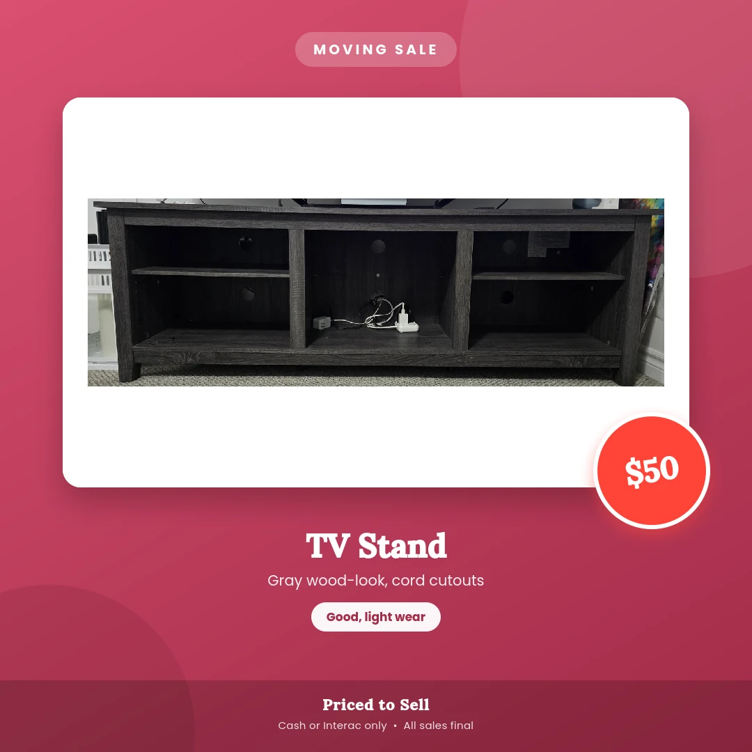 Gray Wood-Look TV Stand with Cord Cutouts