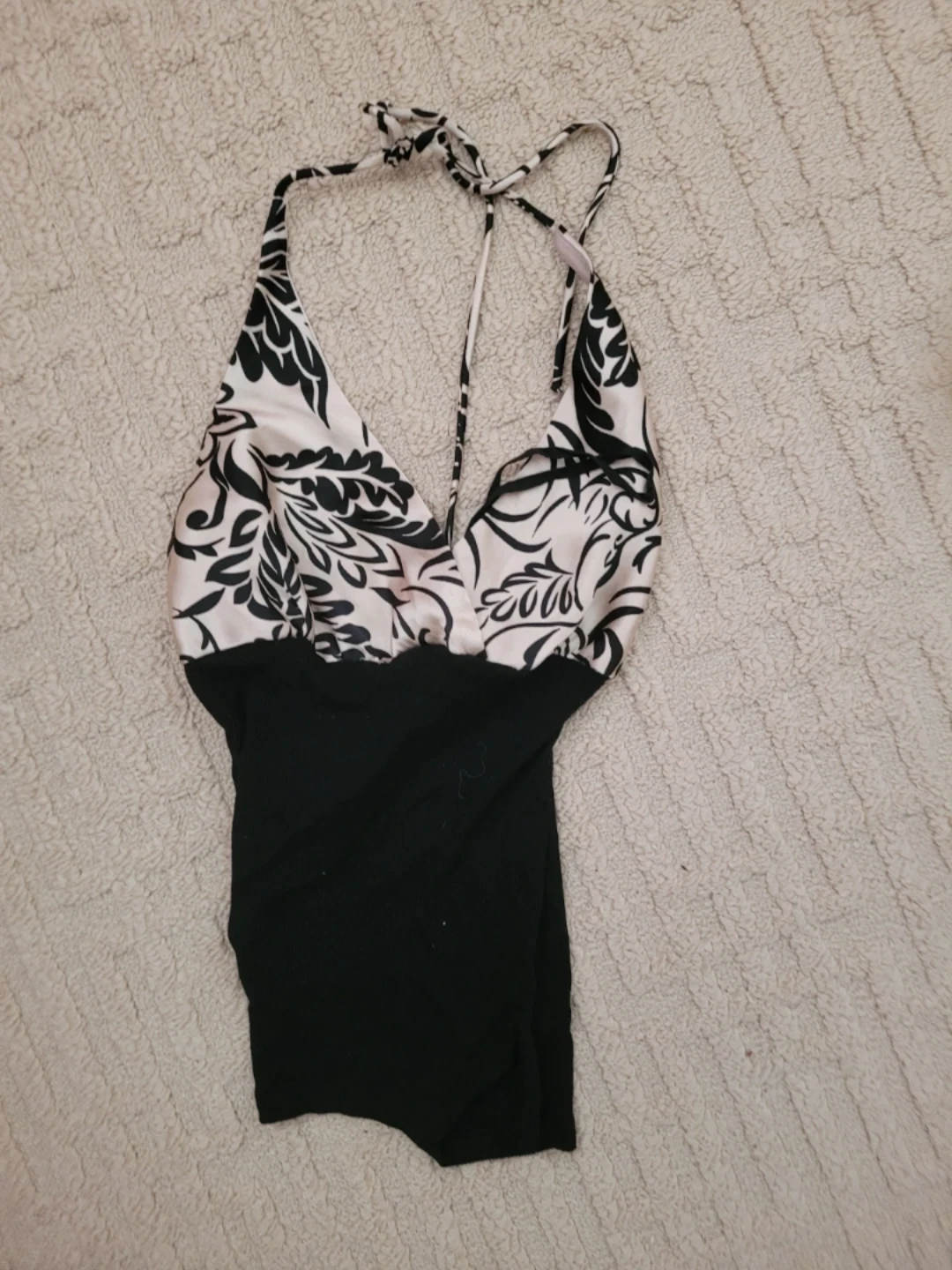 Black and Floral Print Halter Dress